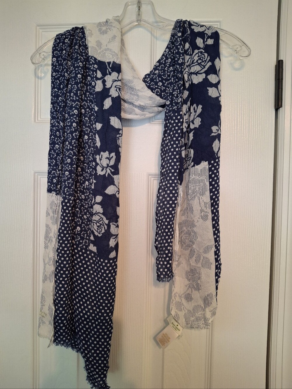 Kate Spade Lightweight Blue And White Floral Scarf